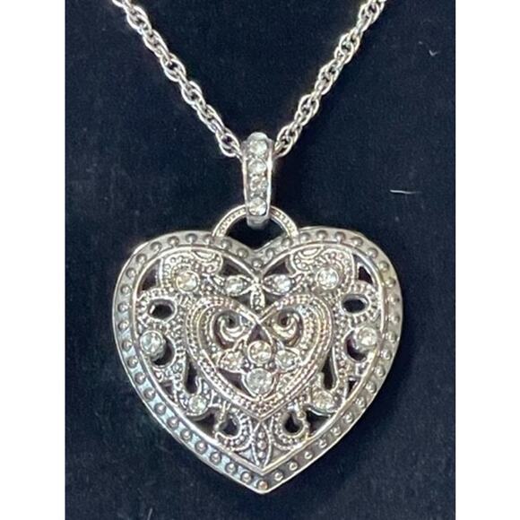 Vintage Silver Open Work Filigree Reversable Heart Pendant Necklace - Picture 4 of 5